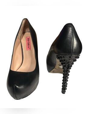 Betsey Johnson ~ Size 8.5 ~ Women’s Veeraa Black Leather Pump Spike Heels